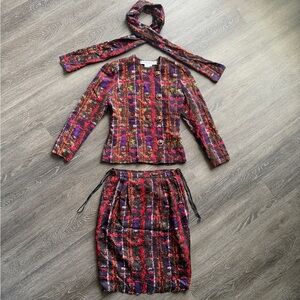 Vtg Anne Crimmins Umi Collection 3pc Set Silk Skirt Rayon Jacket Scarf HK 10 Sz4